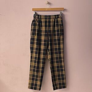 Aritzia Wilfred Darontal Black/Yellow/Dark Wine Plaid Pants Sz 00 24” Waist EUC